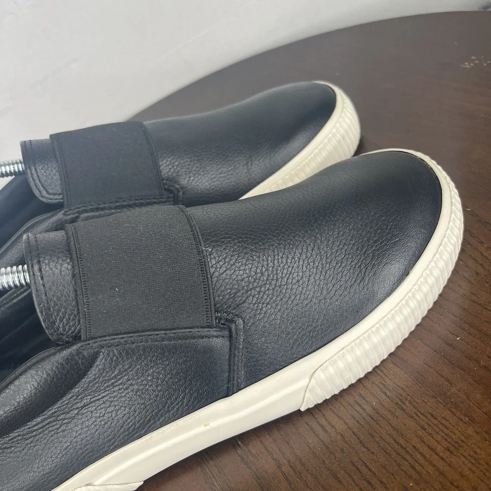 Vince Kirkland Shoes Women's 7M Black Leather Slip On Sneaker ‎ Elastic Band